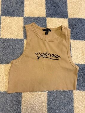 Forever 21 Tan Ribbed 'California' Crop Tank